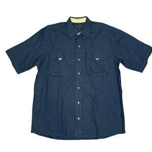 Eddie Bauer 100% Cotton Button Up Men's Fishing Hiking Shirt Navy Size Large
